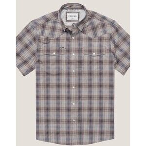 PONCHO Men’s THE DALHART SHORT SLEEVE SHIRT XXL Brown Blue Plaid Fishing Outdoor